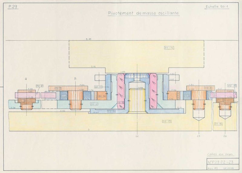 Diagram showing the pivot of the oscillating mass for the automatic winding system, courtesy of Audemars Piguet Archives