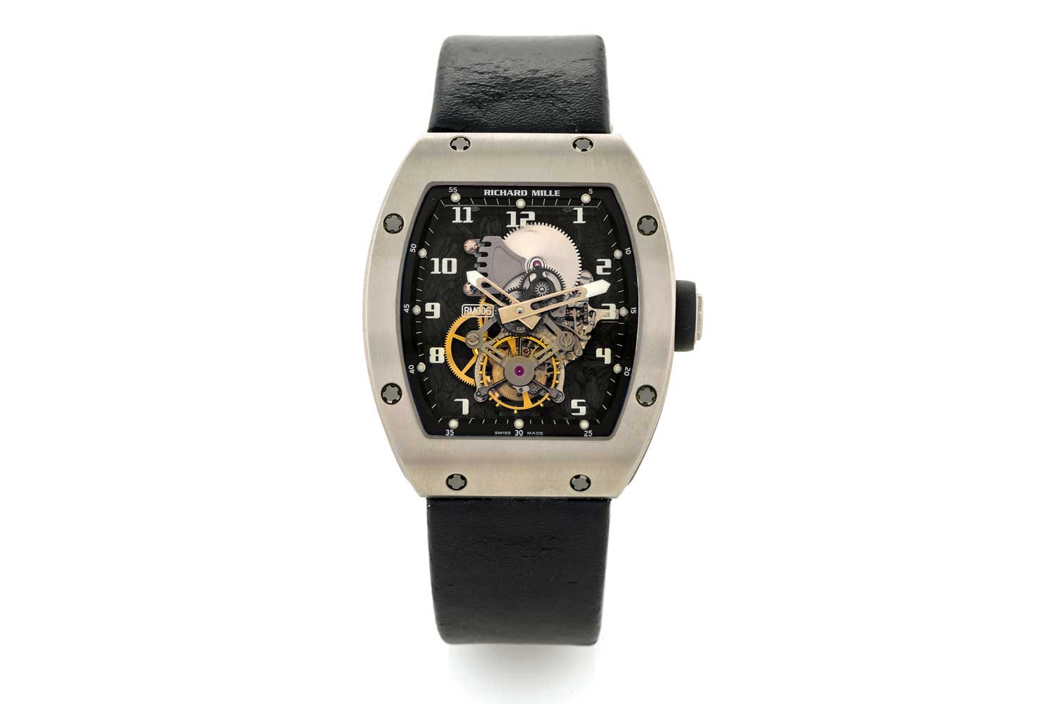 The RM 006, revealed in 2005, was the first wristwatch ever to have its baseplate made of carbon nanofiber (Image: antiquorum.com)