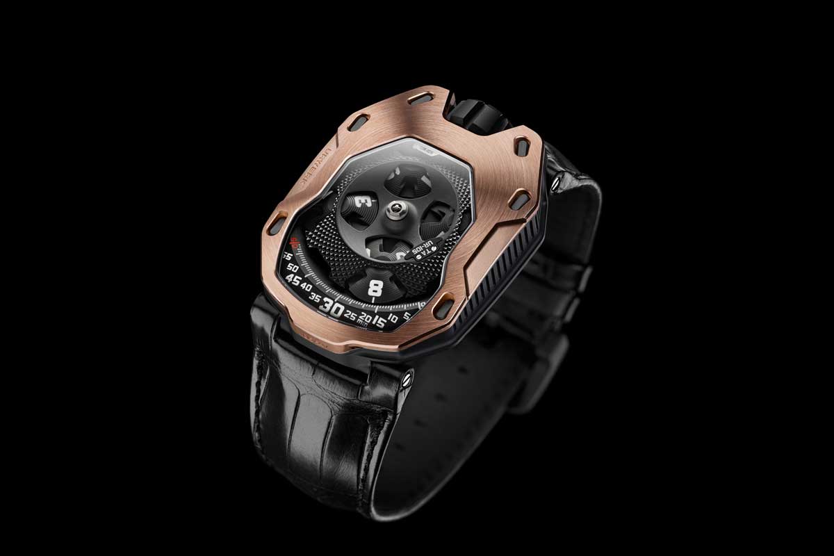 The UR-105 TA a.k.a. "URWERK Knights" was introduced in April of 2015, first in red gold and all black and later in funky Black Lemon and Black Orange versions