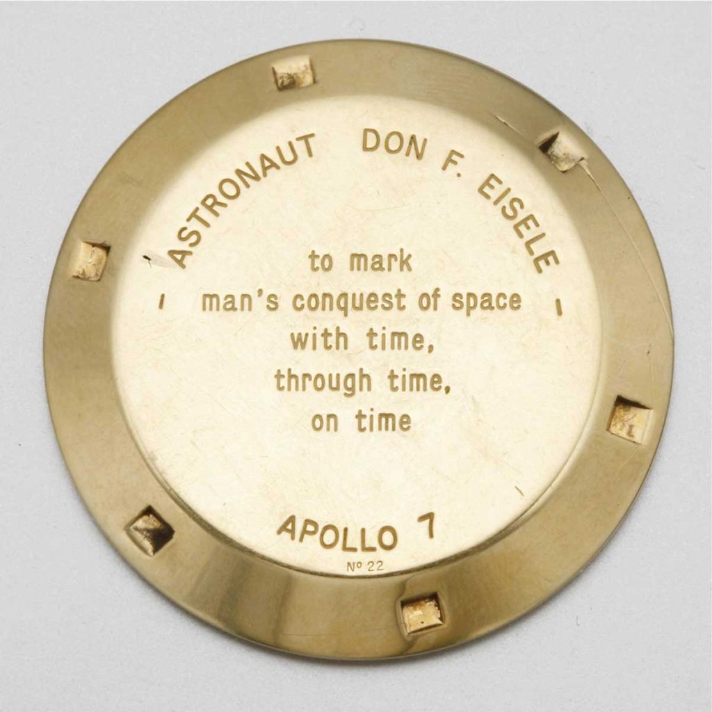 The examples of the Speedmaster BA 145.022 that were gifted to relevant individuals, were inscribed with the lines, "to mark man's conquest of space with time, through time, on time" (Image: sothebys.com)