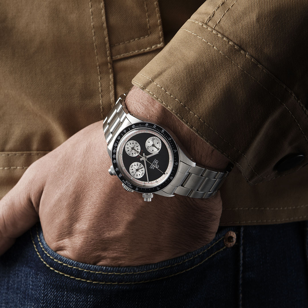 On the wrist: NOS Gevril Tri-Color Tribeca with Black Ceramic Bezel (© Revolution)