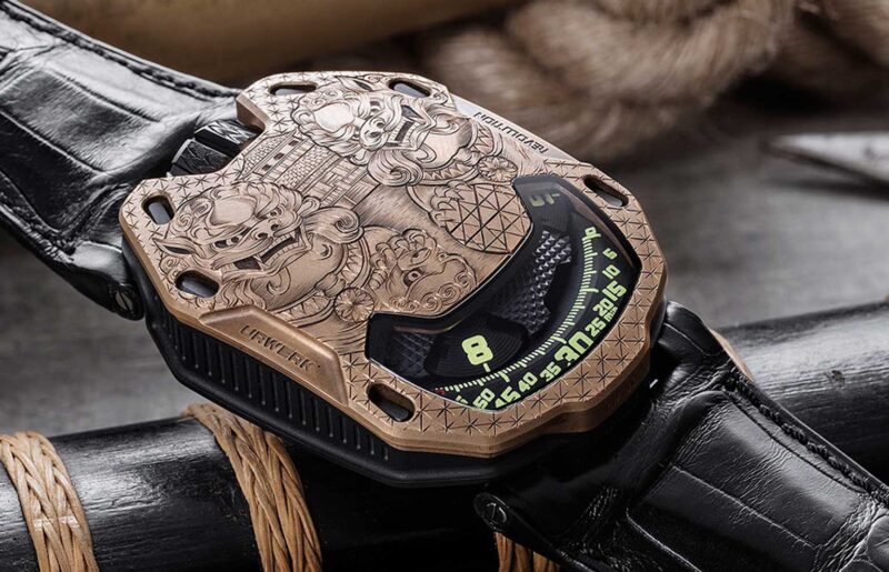 Introducing the URWERK UR-105 Bronze Guardian Lions Engraved by Johnny &lsquo;King Nerd&rsquo; Dowell