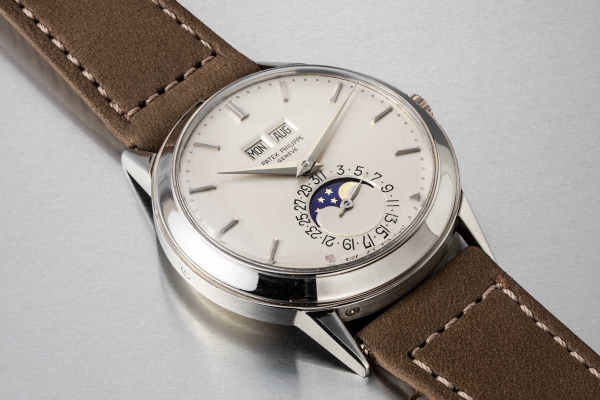 1962: A greatly admired piece from Patek Philippe's lineage of perpetual calendar watches, the ref. 3448 is powered by the the maison's first-ever self-winding perpetual calendar movement, the celebrated caliber 27-460 Q; the example shown here is Lot 384 at the Phillips Hong Kong Watch Auction: SEVEN from 1971 (Image © Revolution)