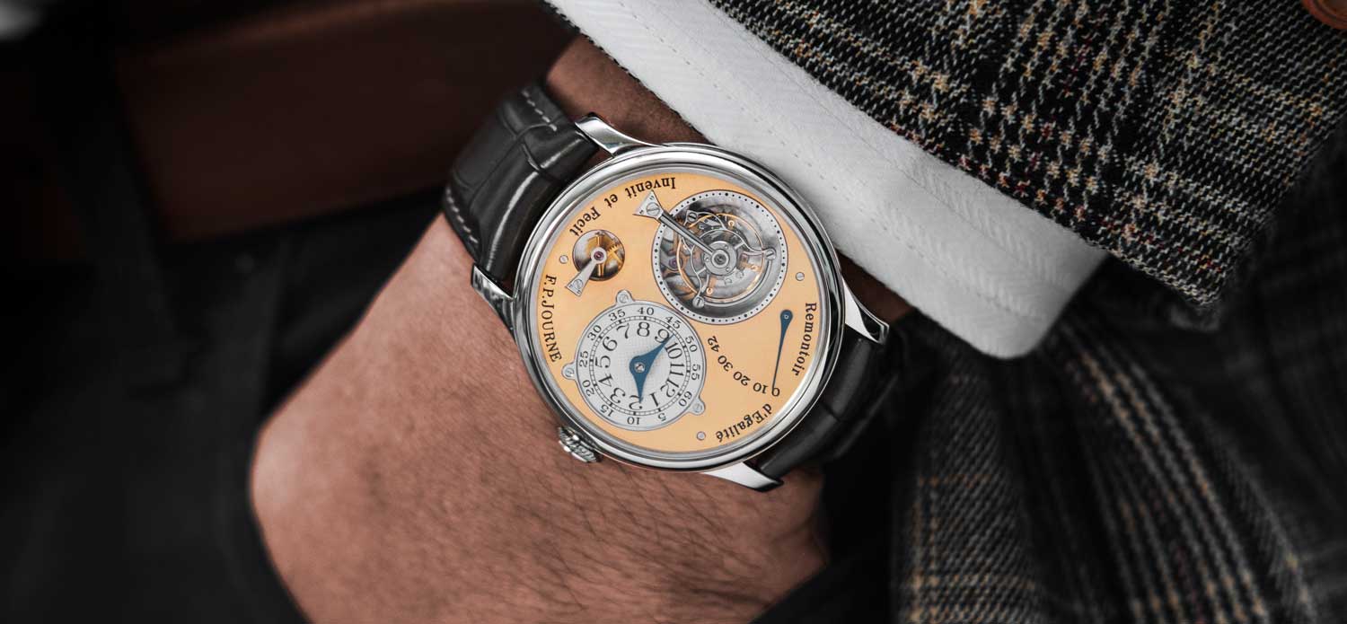 On Jack's wrist, his F.P. Journe Tourbillon Souverain, early piece with the brass movement (Image © Revolution)