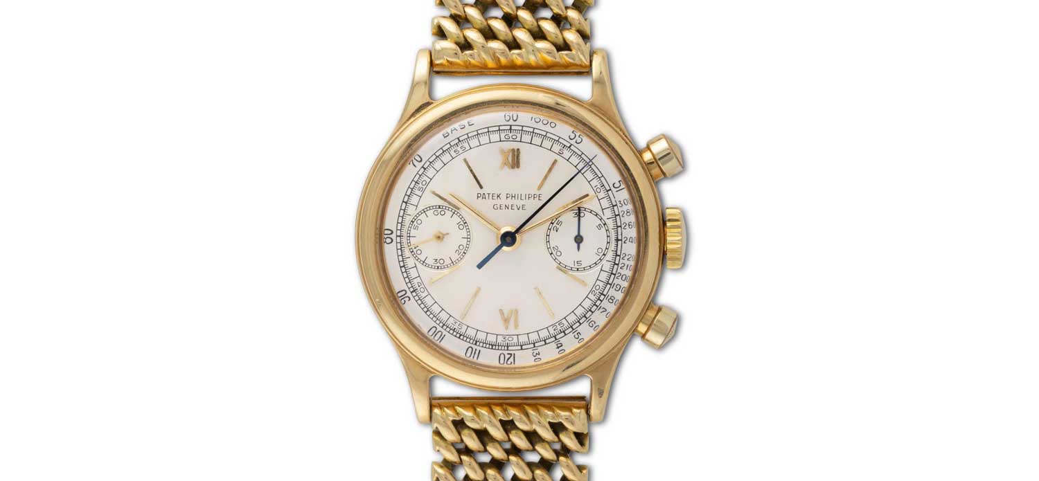 Lot 102: Patek Philippe – “Tasti tondi”, ref. 1463, in yellow-gold 18k, Gay Fréres yellow-gold 18k bracelet, accompanied with Patek extract of archives