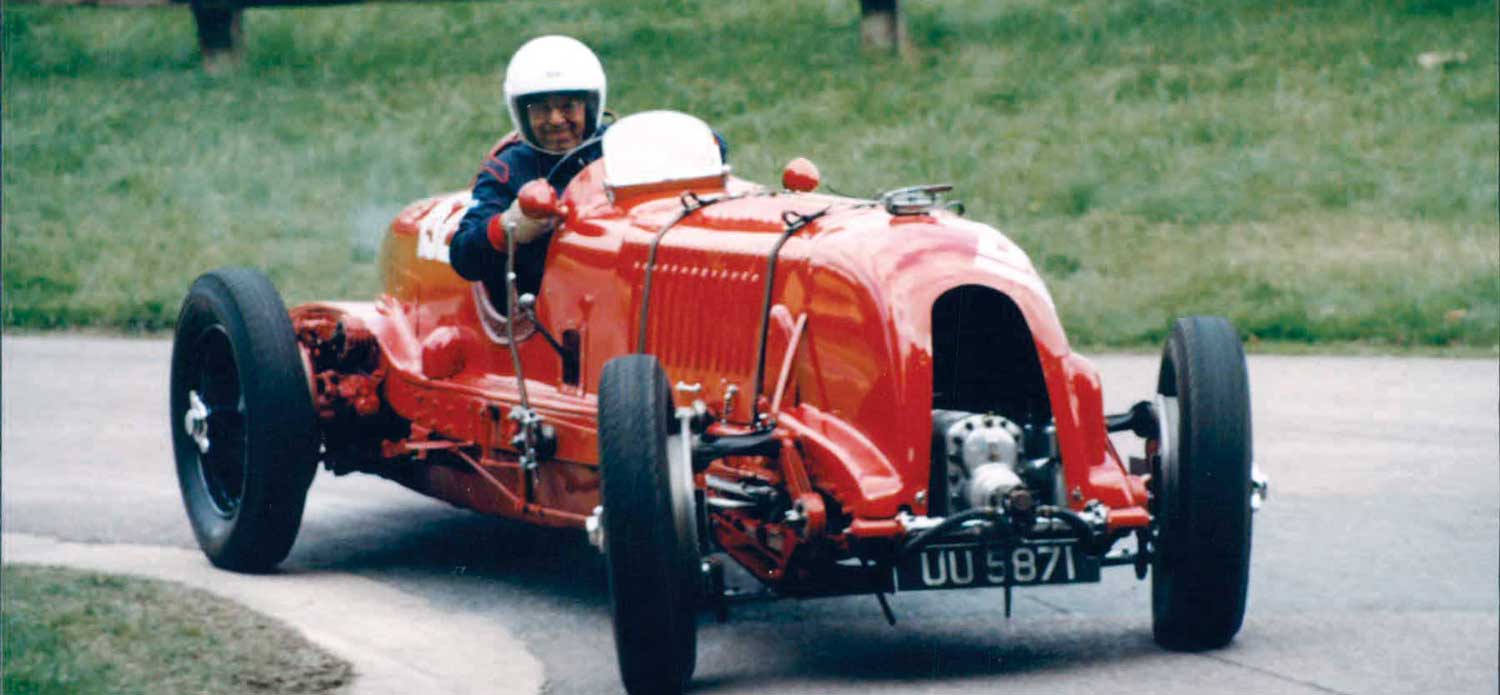 Daniels driving his “blower” Bentley at Prescott Hill