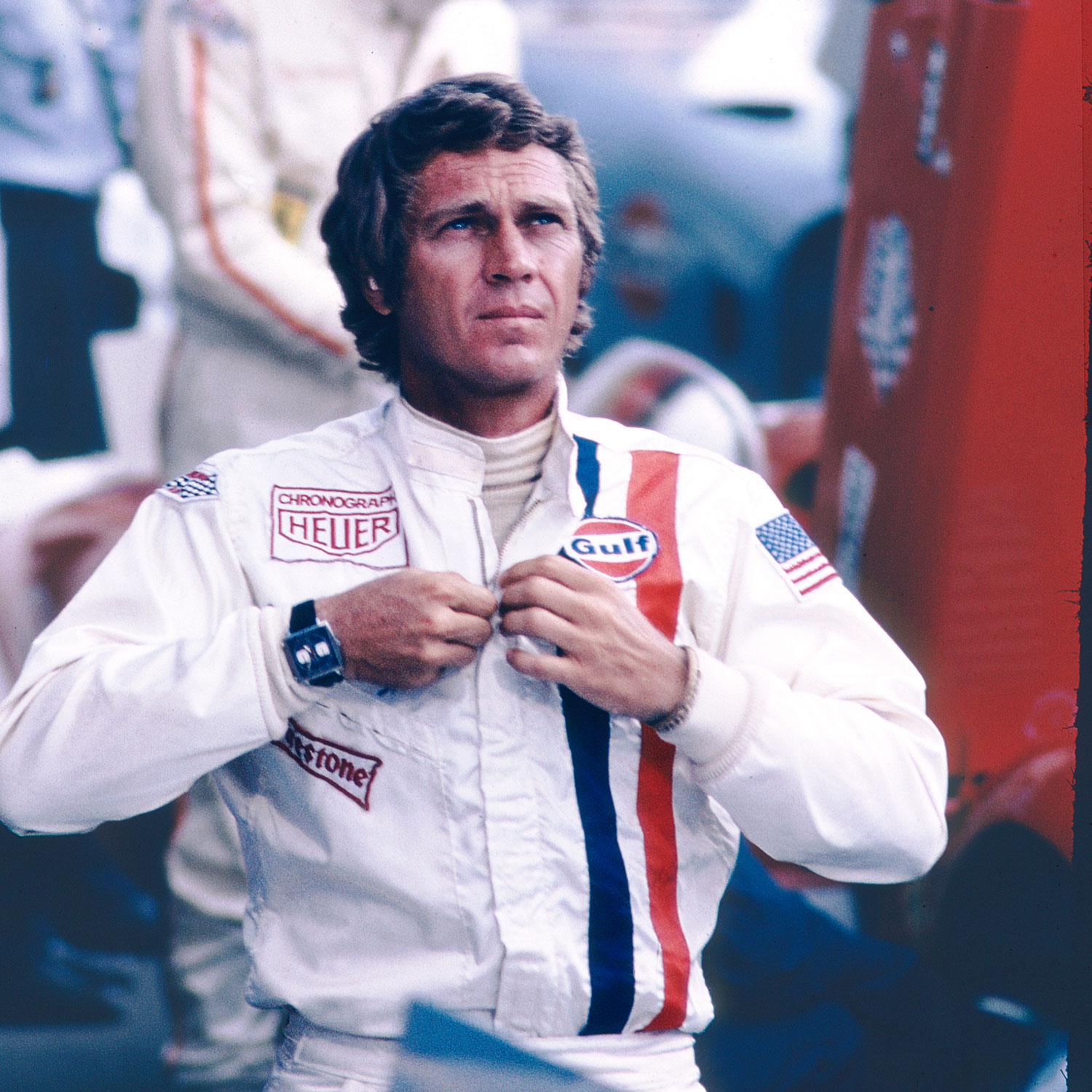 Steve McQueen wearing the Heuer Monaco in a scene from Le Mans (1971).