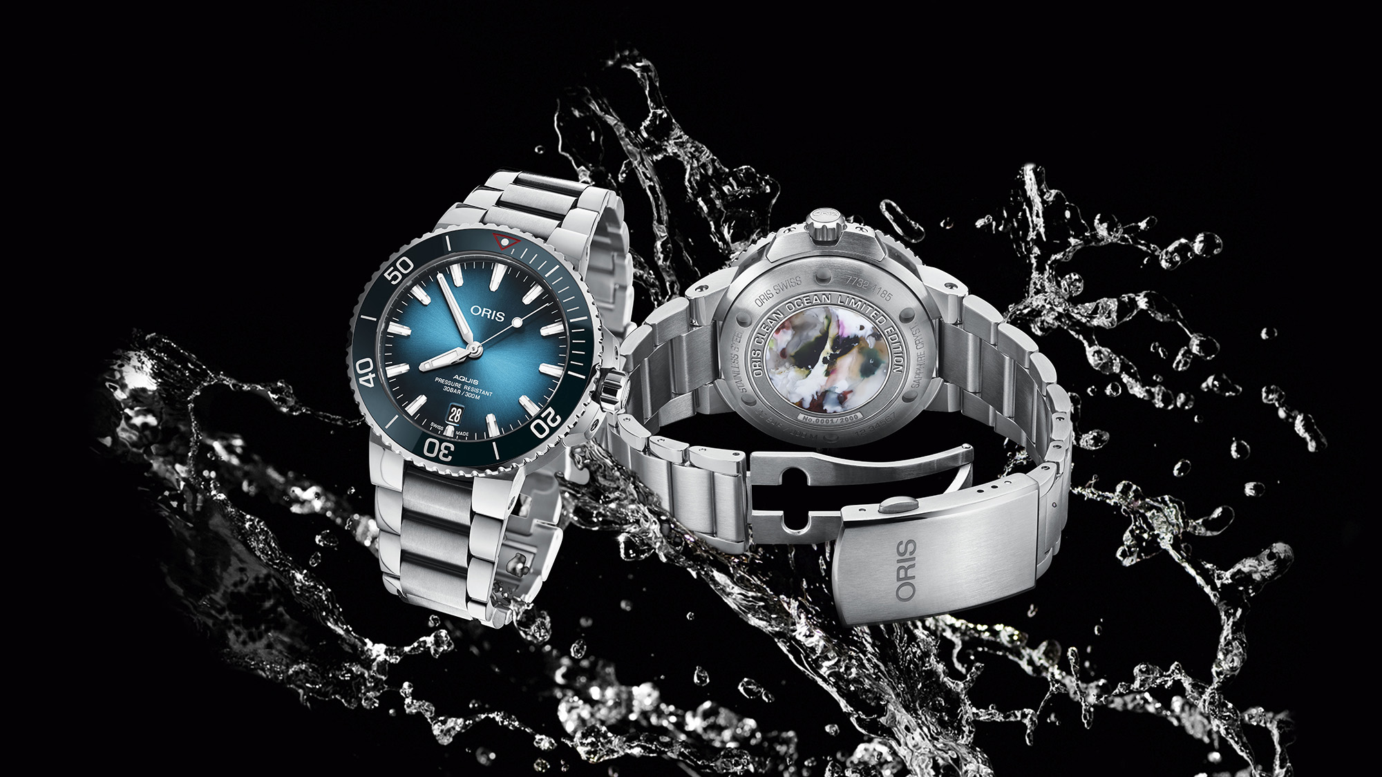 Revolution shines a spotlight on ocean conservation on World Oceans Day with Oris. Shown here is the Oris Clean Ocean limited edition features a medallion made from recycled PET plastic.