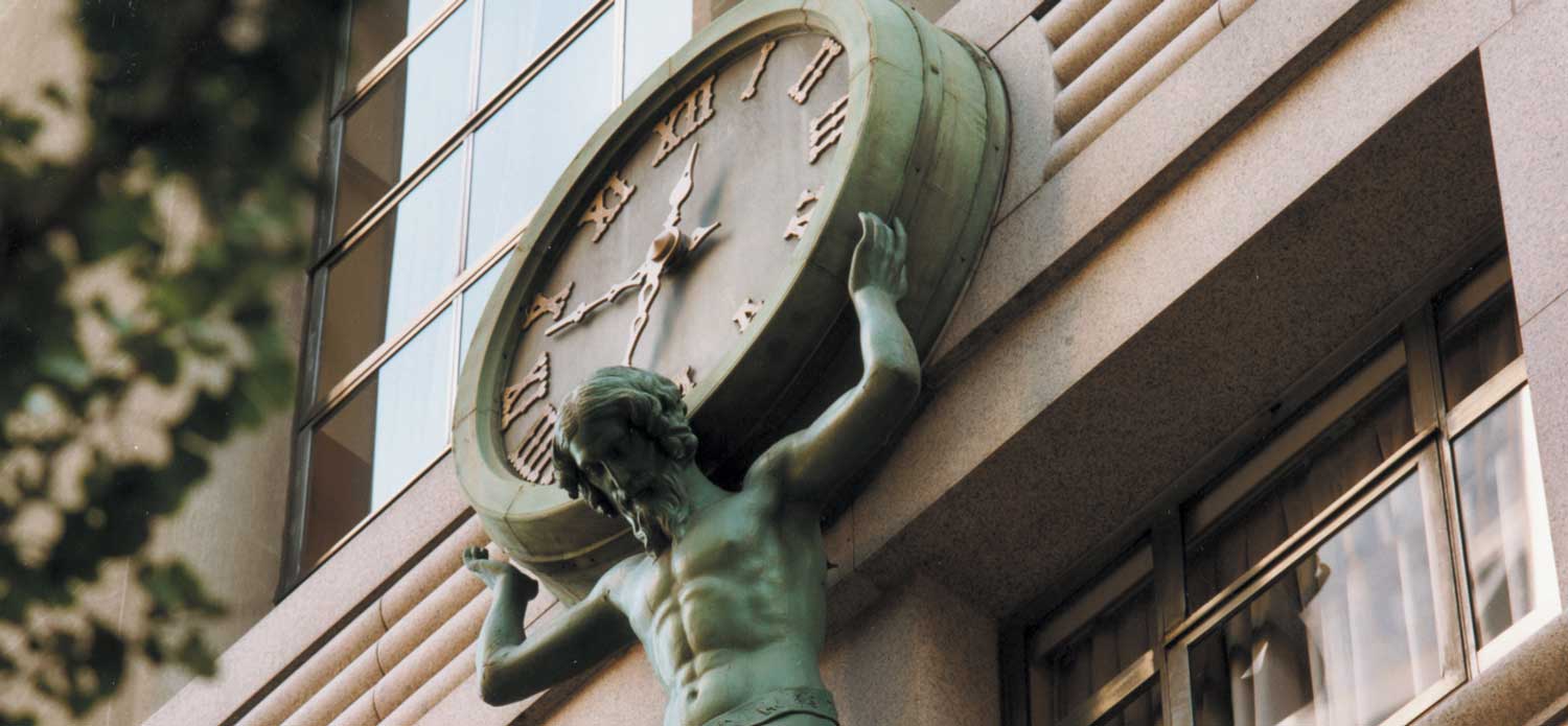 The Atlas clock that stands over the entrance to Tiffany&rsquo;s flagship store on Fifth Avenue in New York