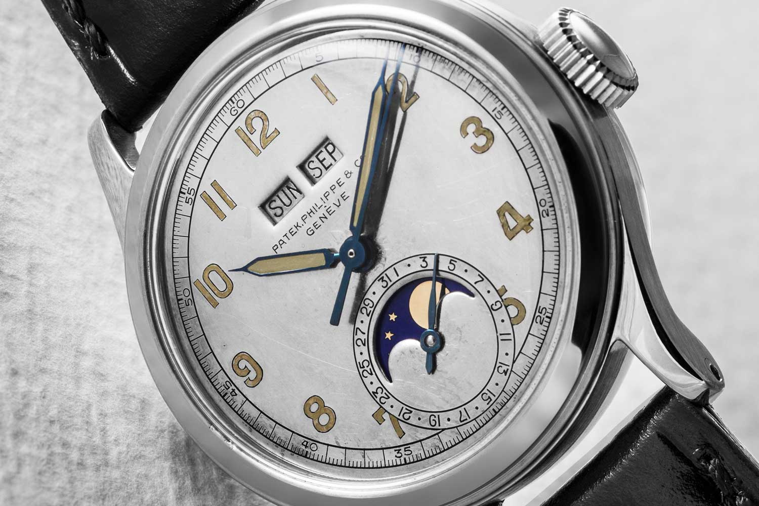 Made by Patek Philippe, a steel pièce unique ref. 1591 water-resistant perpetual calendar with luminous Arabic numerals and hands made for an Indian maharaja in the 1940s (©Revolution)