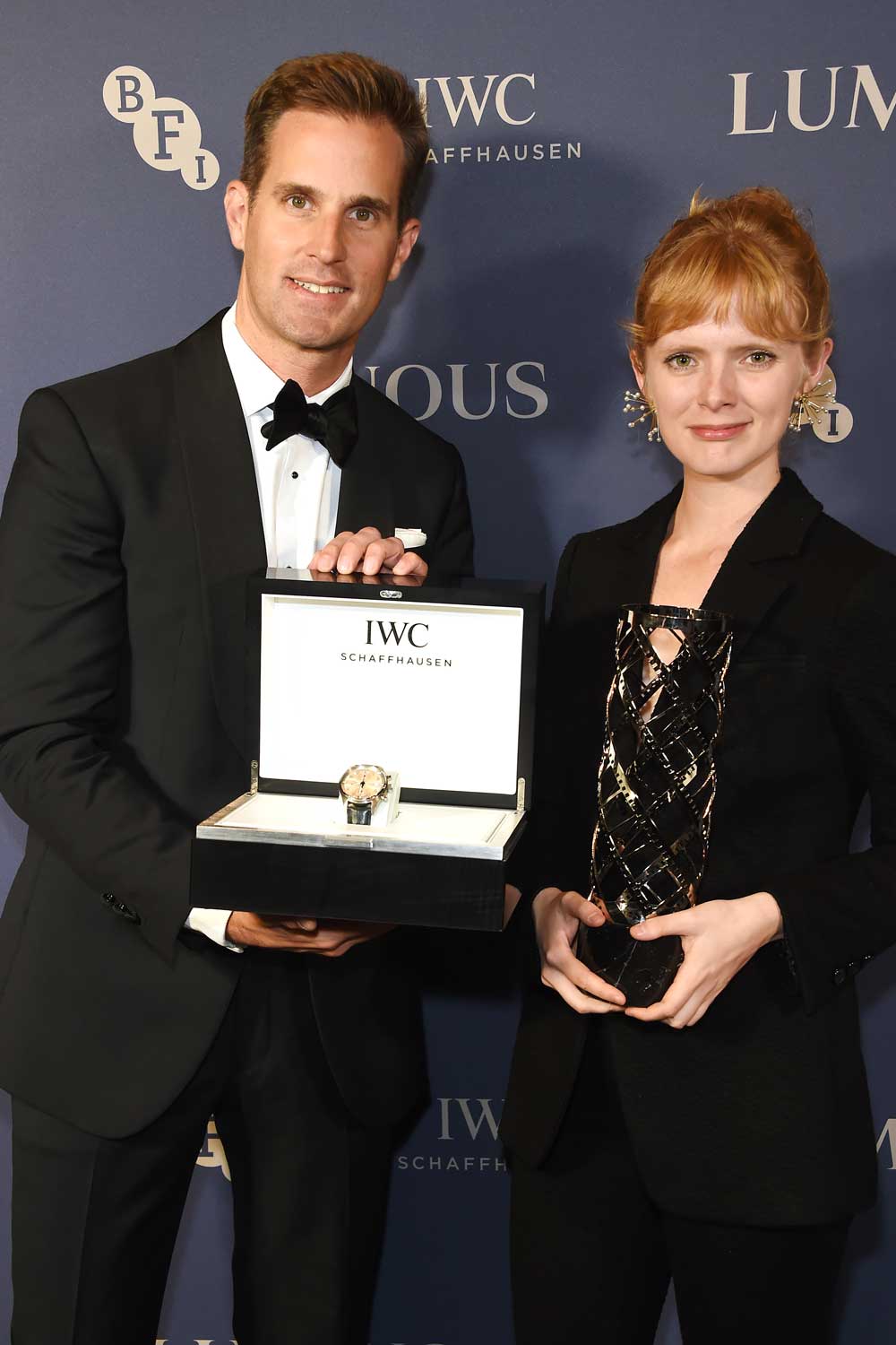 IWC CEO Grainger-Herr with winner of the IWC Filmmaker Bursary Award, Rose Glass.