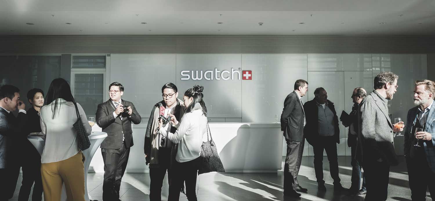 The grand welcome foyer at Swatch Group's recently opened HQ (Image © Revolution)