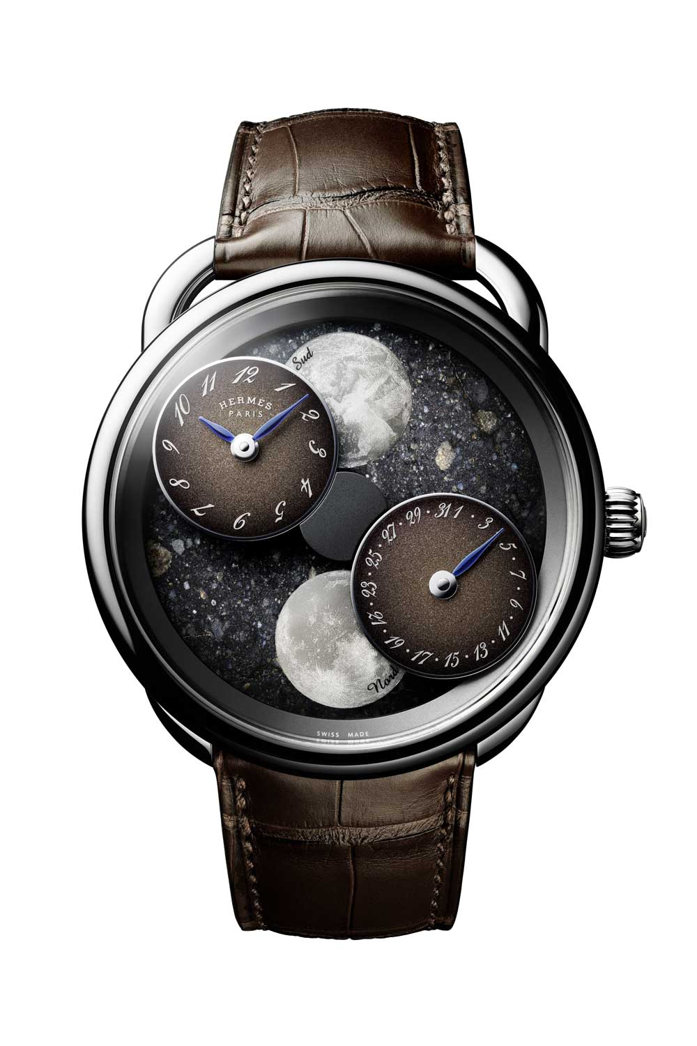 The Hermès Arceau L’Heure de la Lune with Lunar meteorite dial, limited to 36 pieces worldwide.