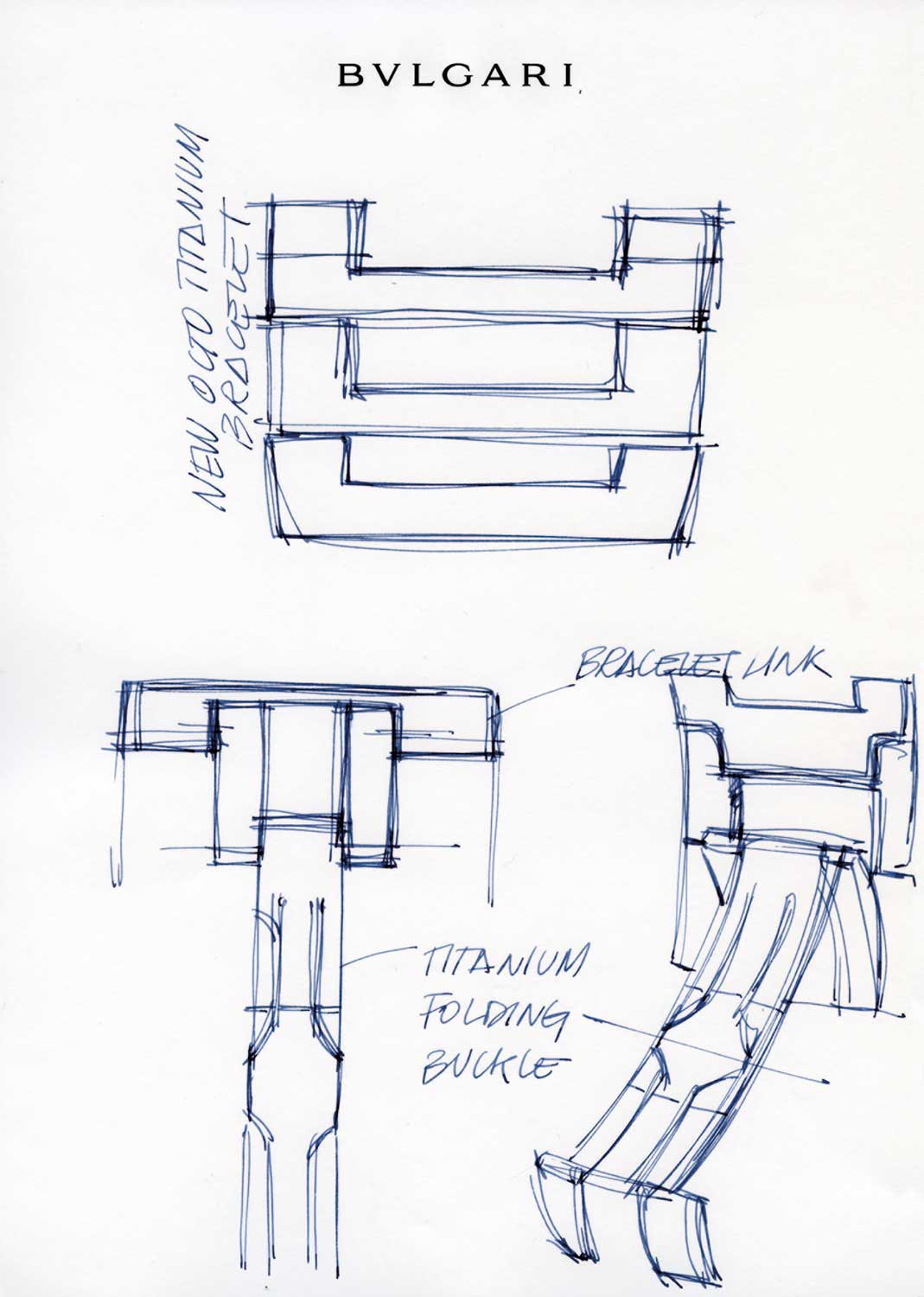Drawings showing the conception of the Octo Finissimo's bracelet