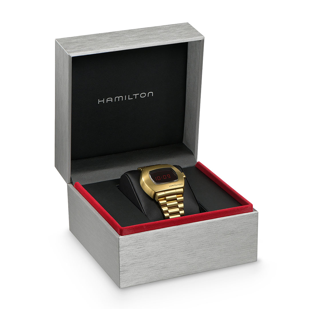Hamilton PSR in steel with yellow gold PVD coating (Image © Revolution)