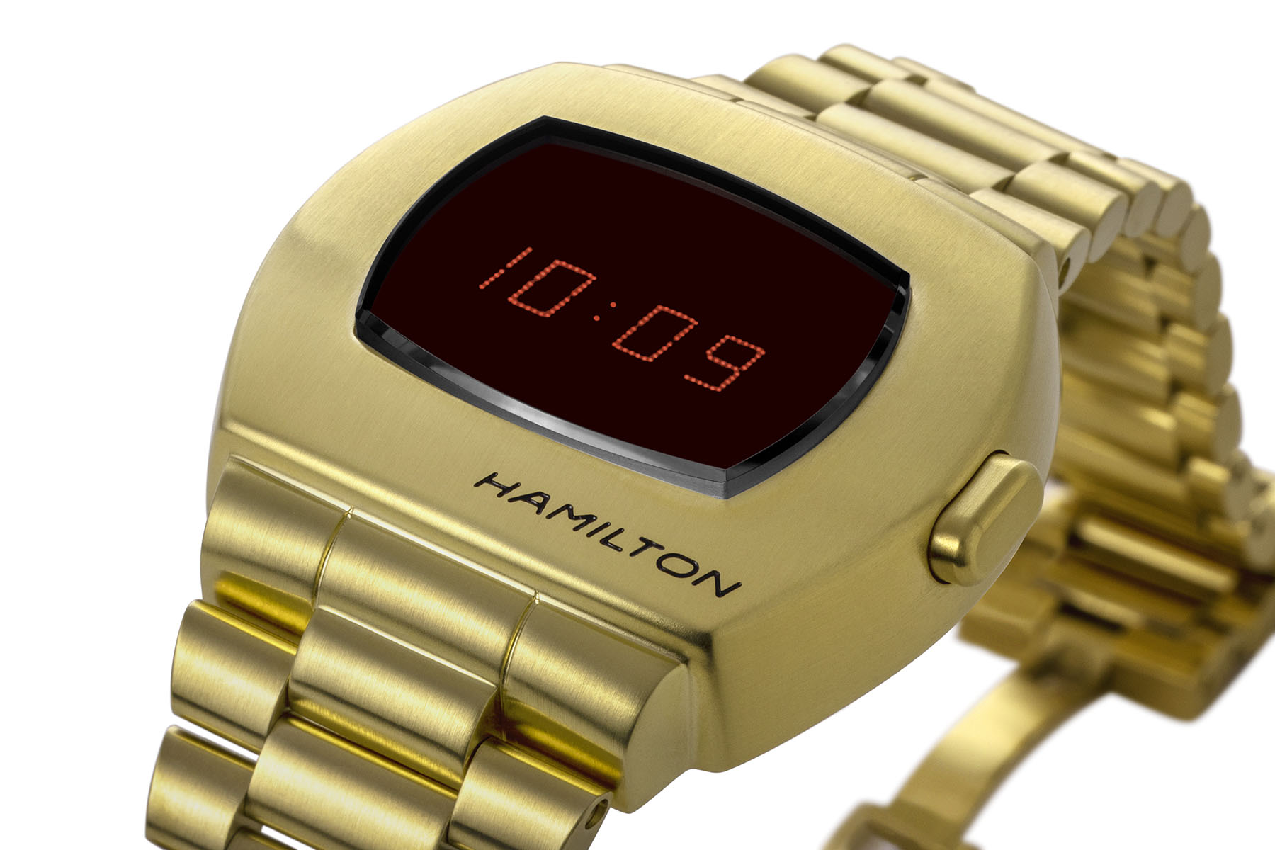 Hamilton PSR in steel with yellow gold PVD coating (Image © Revolution)