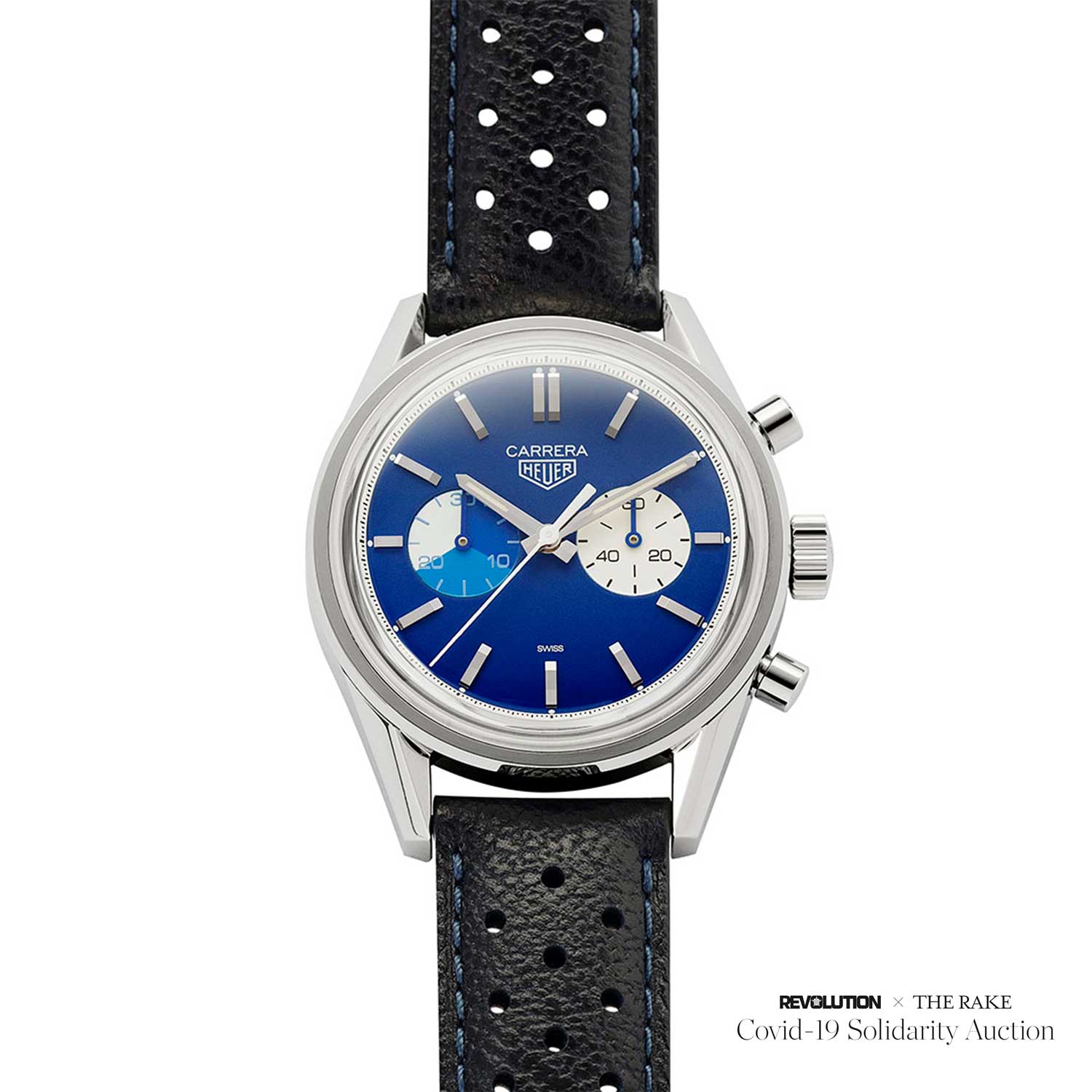 Prototype of the Carrera Chronograph “Blue Dreamer” for Revolution x The Rake Covid-19 Solidarity Auction