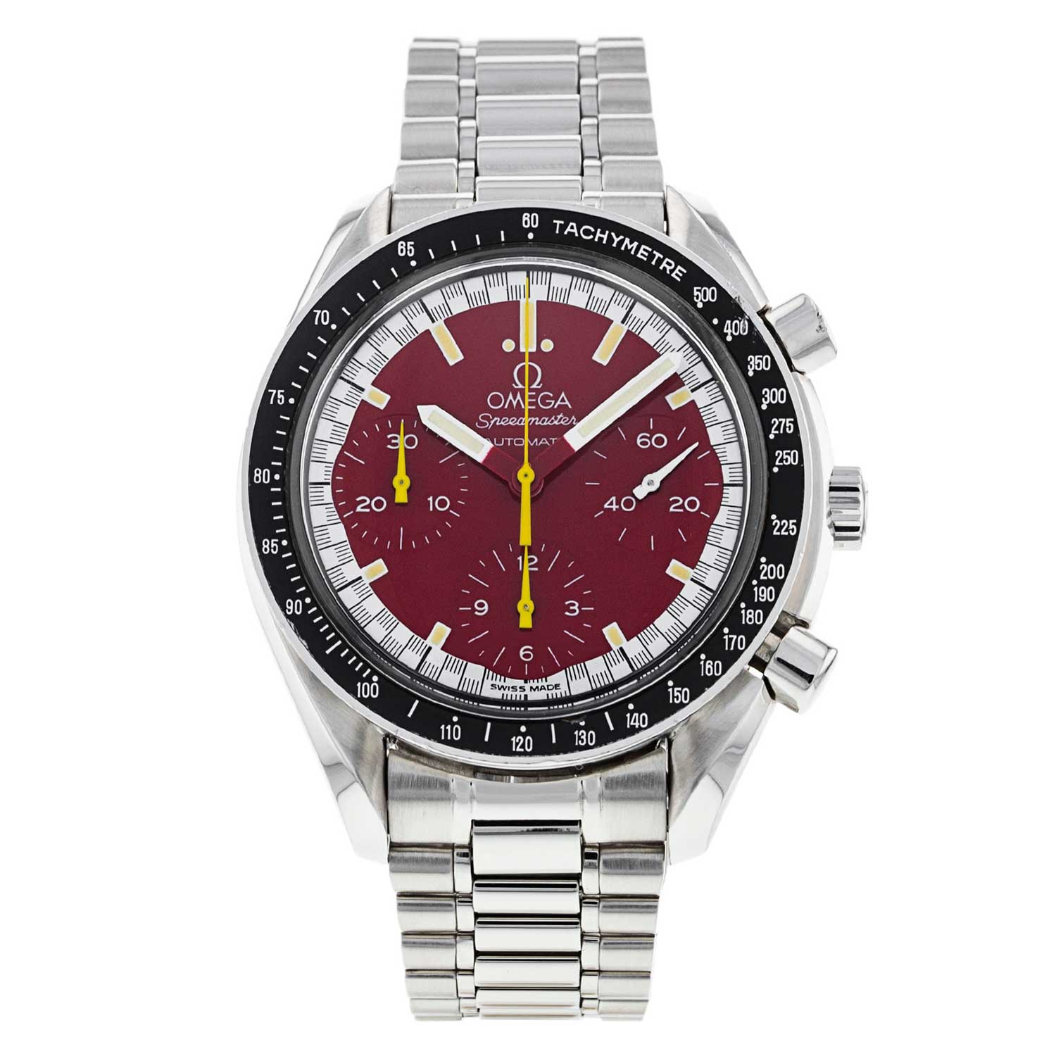 1996 Racing Speedmaster Reduced Launched by Michael Schumacher on a steel bracelet