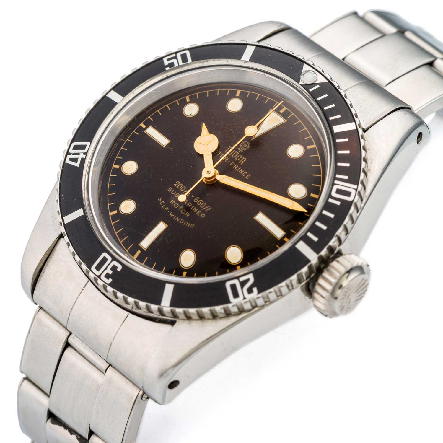 A 1958 "Big Crown" Tudor Oyster Prince Submariner ref. 7924 with a tropical dial (Image: antiquorum.swiss)