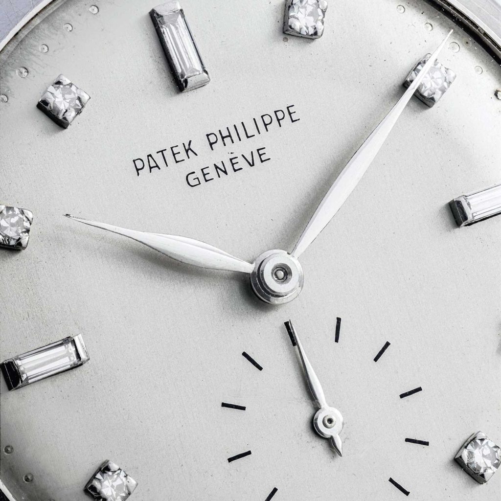 Lot 2481: Patek Philippe Platinum Calatrava with Diamond Hour Markers and 18k White Gold Bracelet, Ref. 2484, Confirmed by the extract from The Archives