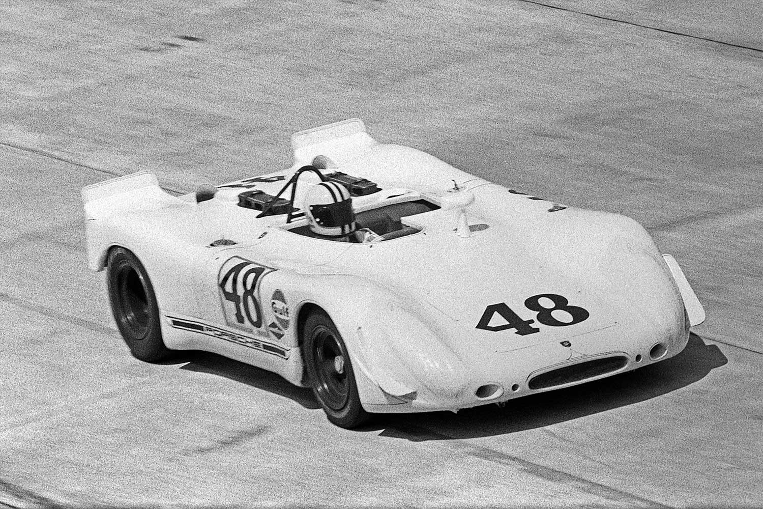 Steve McQueen at the wheel of his Porsche 908/02 during the 1970 12 Hours of Sebring, where he finished second overall with teammate Peter Revson. (Photo by Bernard Cahier/Getty Images)