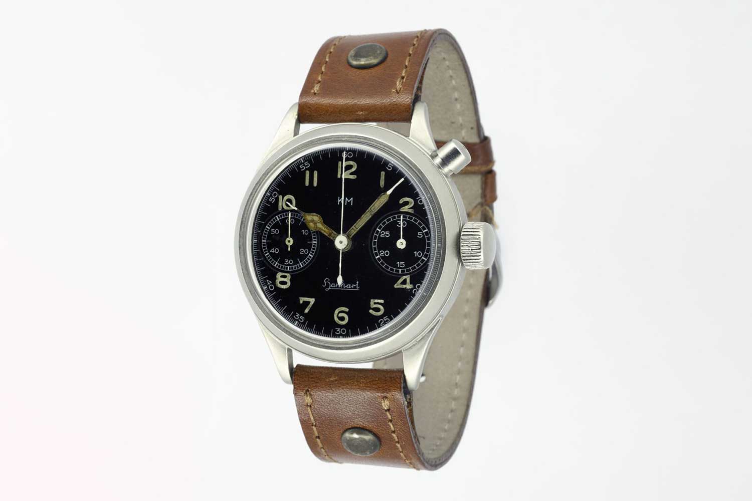 In 1938, Hanhart launched its first modern chronograph powered by the legendary Calibre 40, a monopusher movement which was utilized to create watches for the German Luftwaffe and Navy (Image: Hanhart.com)