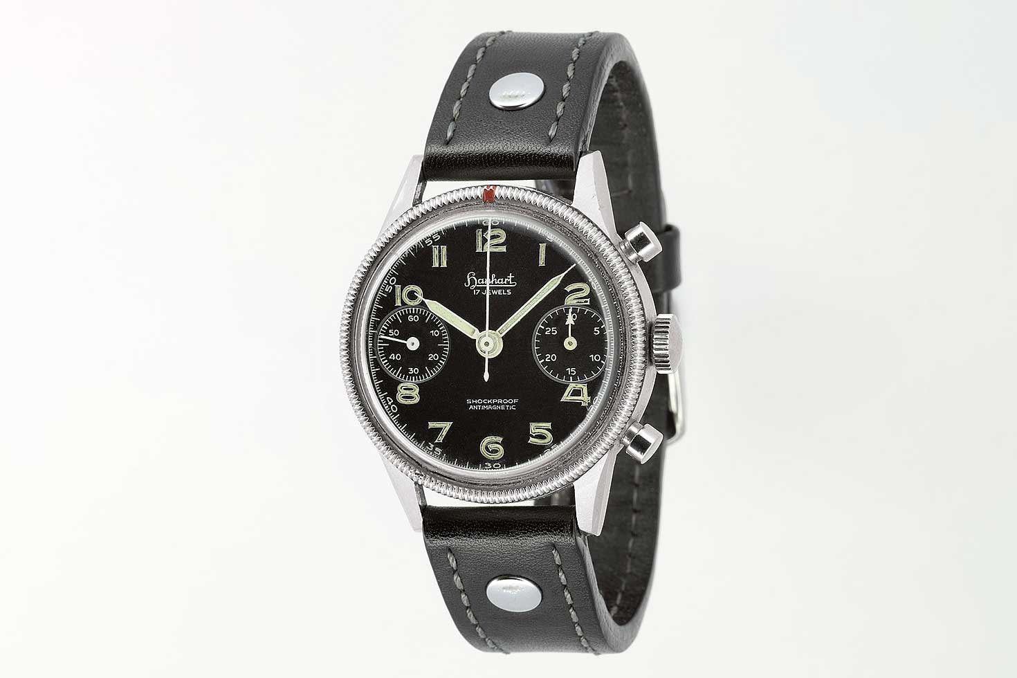 In 1956, Hanhart produced its legendary pilot’s watches, with the updated Calibre 42, quickly distinguished from the WWII-era timepieces by modern pencil-shaped hands. (Image: Hanhart.com)