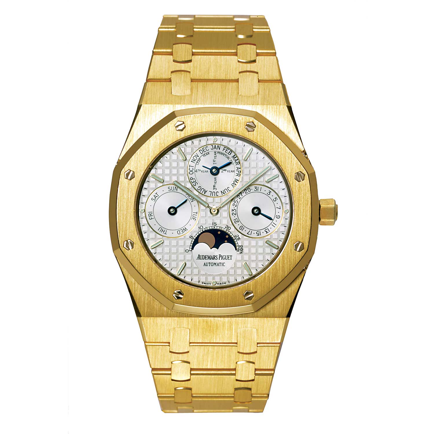 The Royal Oak Perpetual Calendar ref. 25820BA, in all yellow gold with a white tapisserie dial