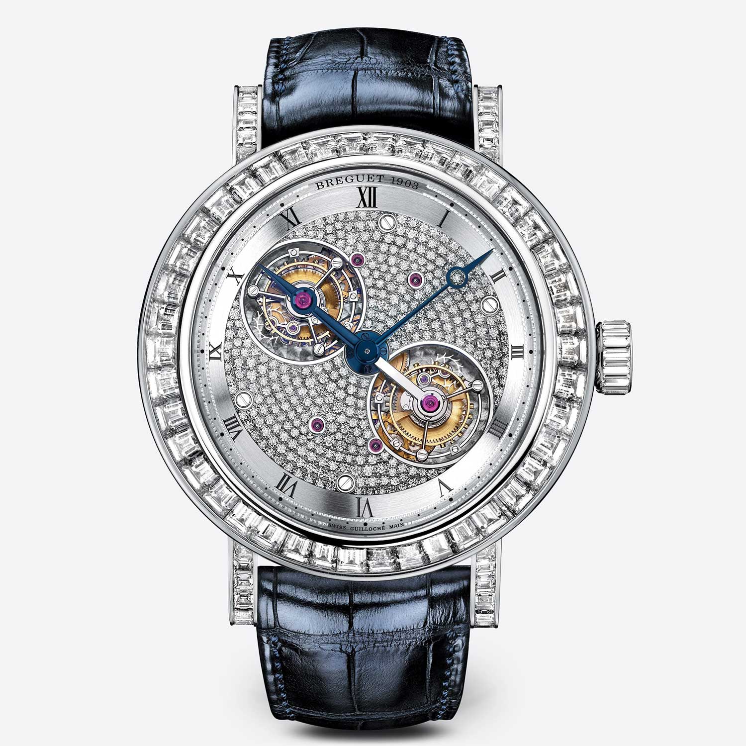 Breguet Classique Double Tourbillon 5349, the diamond encrusted variation of the timepiece with 107 baguette-cut diamonds, approx. 30.30 cts