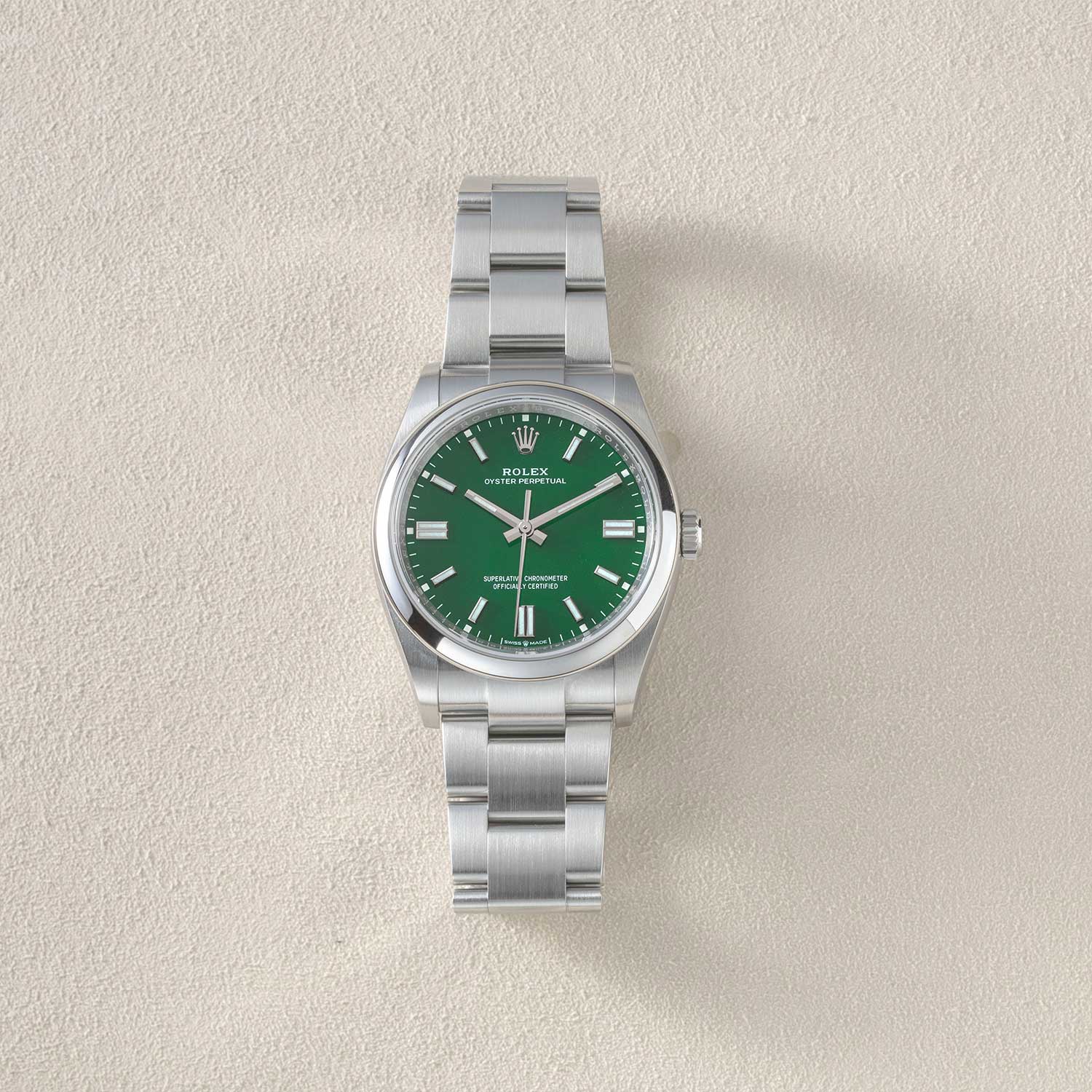 The 36mm 2020 Rolex Oyster Perpetual seen here with the green dial (©Revolution)