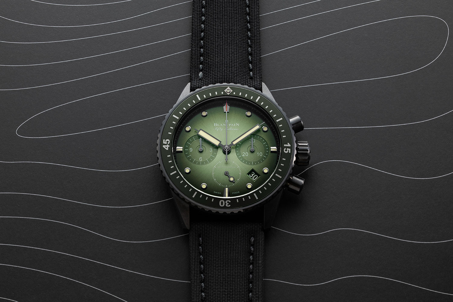 The Blancpain Fifty Fathoms Bathyscaphe Chronographe Flyback in Green (©Revolution)