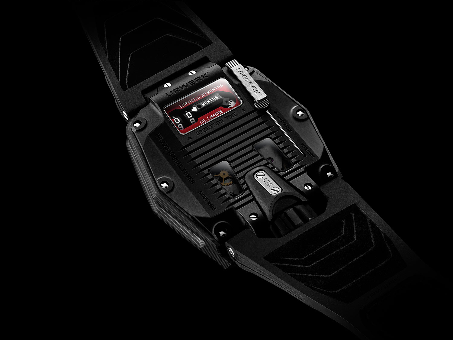 Caseback of the URWERK UR-220 “Falcon Project” Carbon Edition