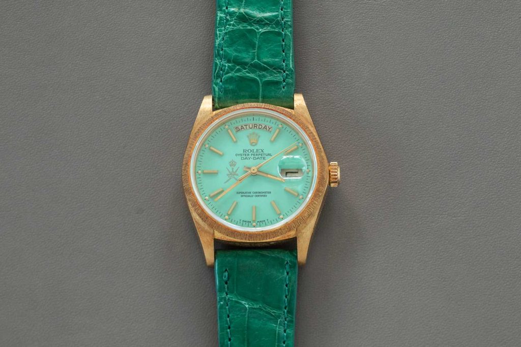 Super rare turquoise Rolex Stella Khanjar ref. 18078 (circa 1980); note that the Khanjar stamp on the dial in this example is at an unusual 9 o’clock placement (©Revolution)