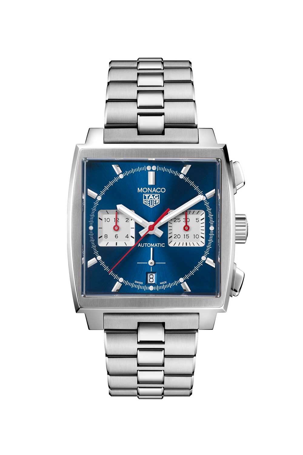 The TAG Heuer Monaco Chronograph 39mm Calibre Heuer 02 Automatic ref. CBL2111.BA0644 with the blue dial