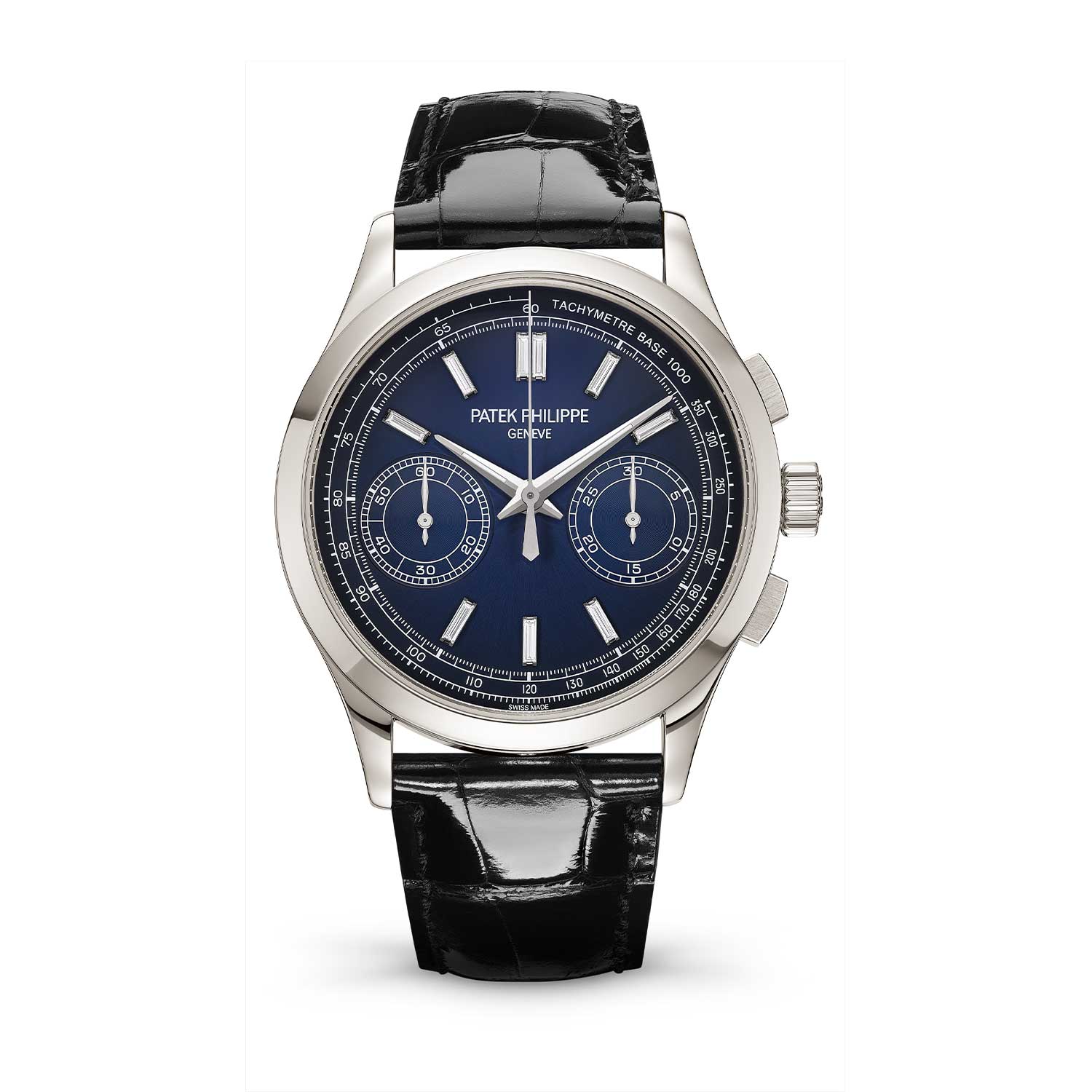 In 2017, Patek Philippe launched the Ref. 5170P-001, the concluding generation of the reference in platinum with a blue dégradé dial featuring diamond baton markers and a tachymeter scale