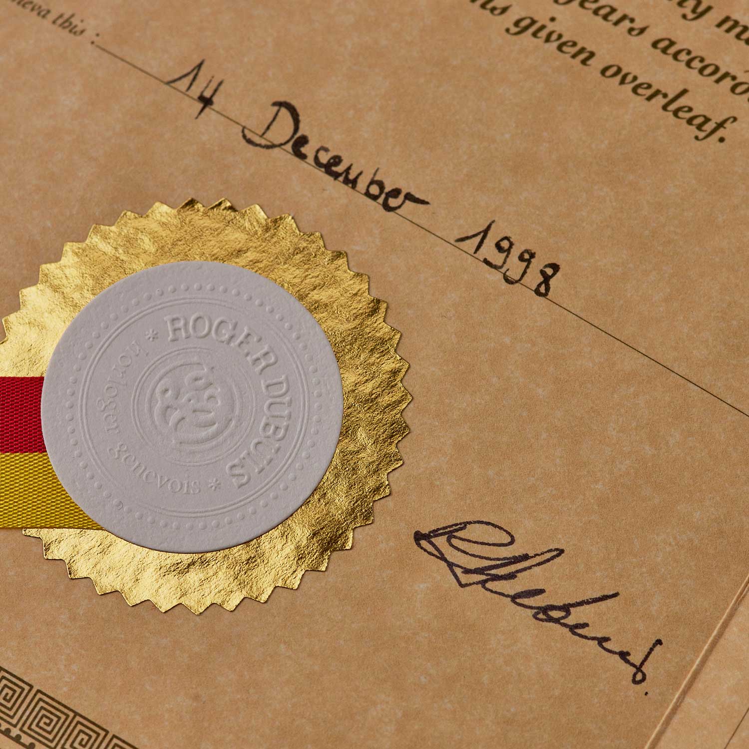 A very early Certificate of Origin and Guarantee from 1998, with Roger Dubuis’ signature on the Certificate of Origin and Guarantee
