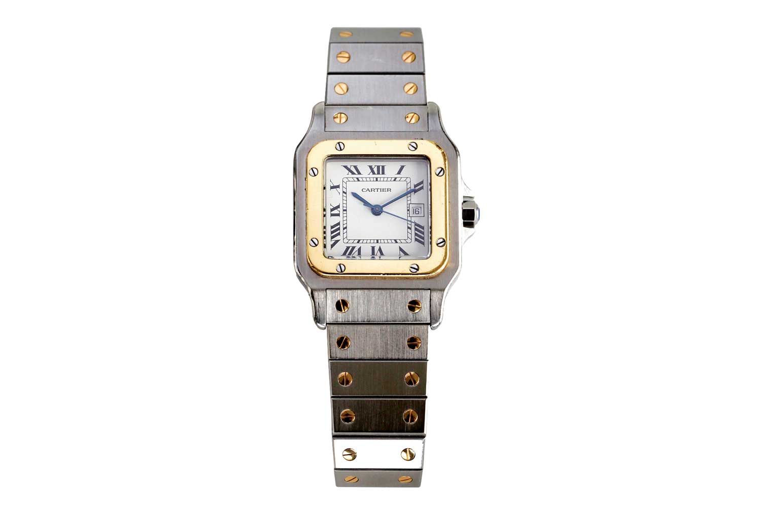 The 1978 two-tone Santos launched by Cartier under the stewardship of Alain-Dominique Perrin; it was his idea to render the watch with a gold bezel contrasted by steel screws; and then, in a brilliant design stroke, used the inverse pairing of gold screws on the steel bracelet, and ushered in the era of the two-tone dress watch