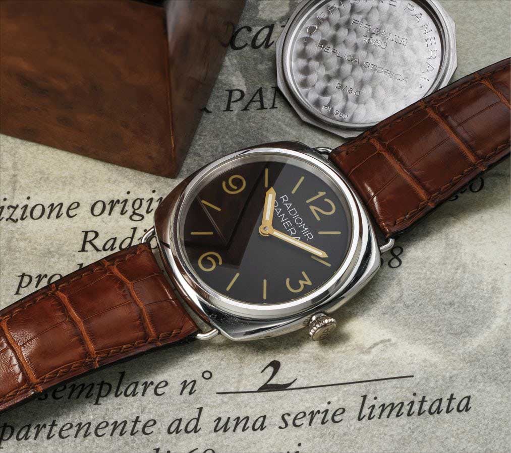 No. 2 of 60 of the 1997 platinum limited edition Panerai PAM 21, seen here with the accompanying paperwork, which sold with Phillips at their November 2017 Geneva sale for CHF125,000 (Image: phillips.com)