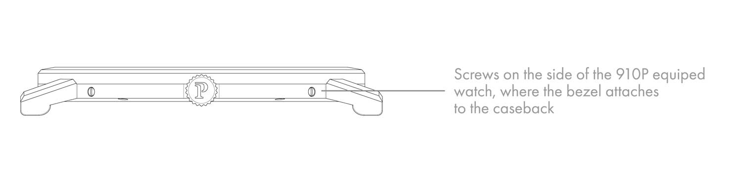Screws are used on side of the 910P watch case, where the bezel is attached