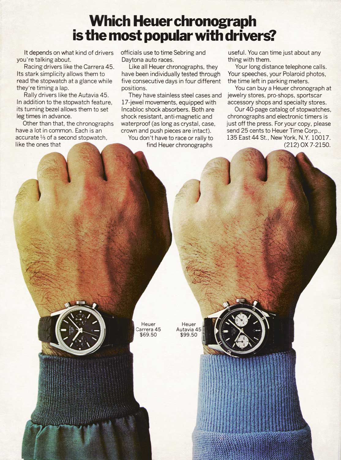 An advertisement for Heuer Chronographs from 1968