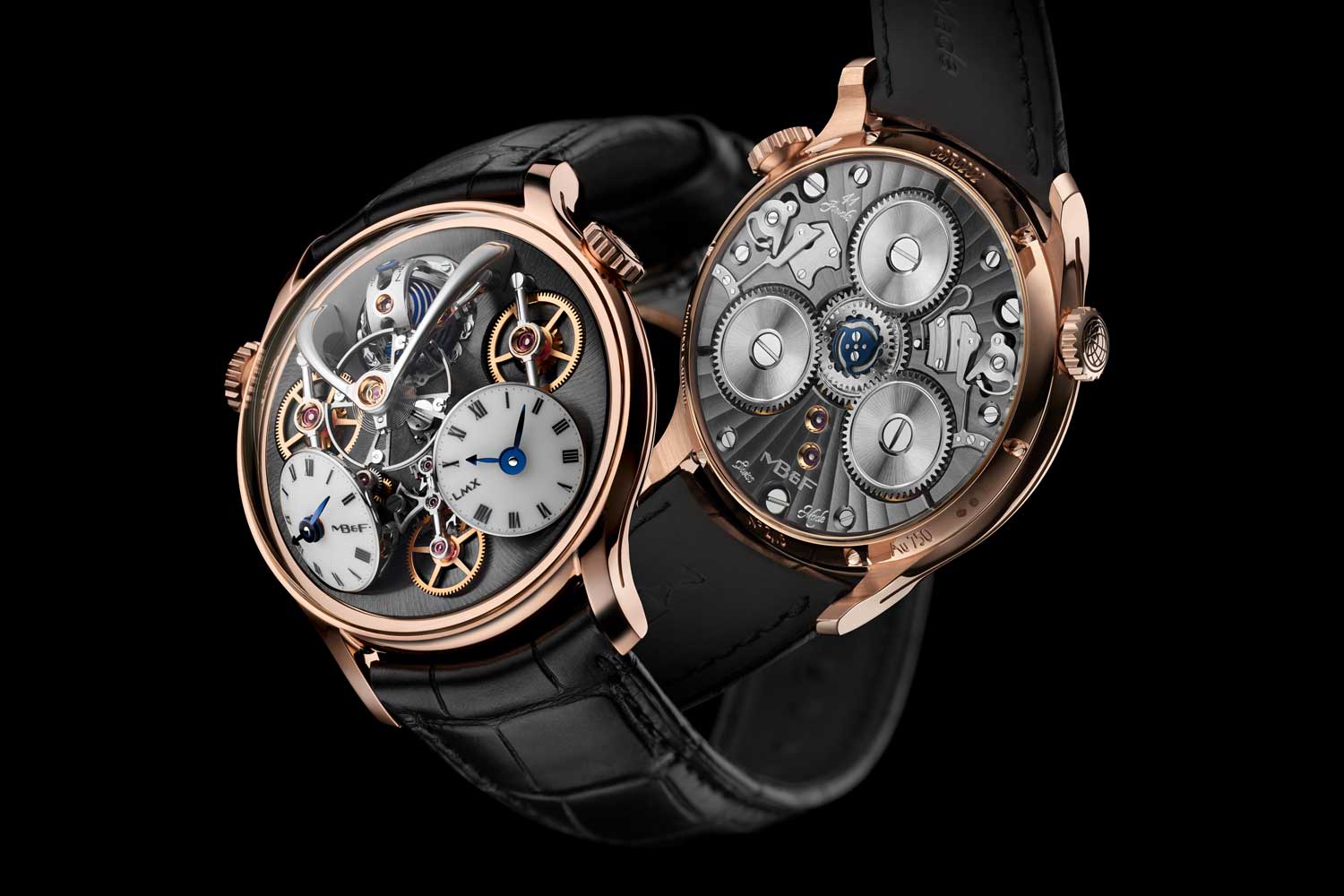 The MB&F LMX in 18k 5N+ red gold with black NAC treatment on plates and bridges
