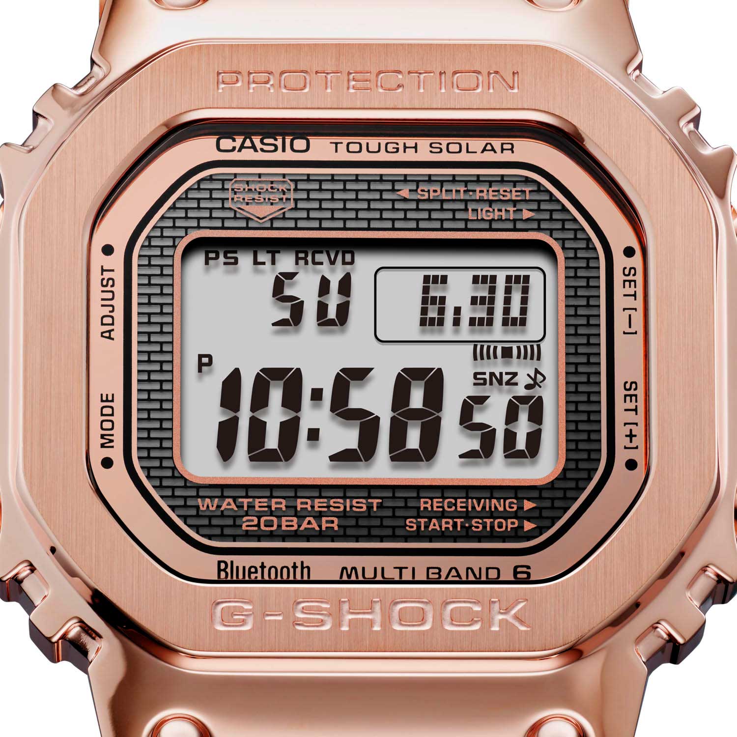 The GMW-B5000GD-4 is a stylish addition to Casio’s diverse lineup that offers Multi-Band 6 Atomic timekeeping, solar powered battery and phone-finder function.