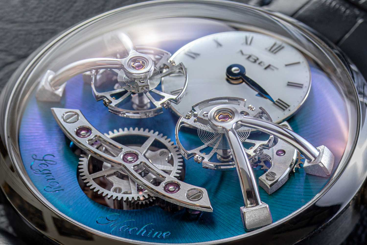 The LM2 has not just one but two bespoke 11mm balance wheels flying above the movement and dials (©Revolution)
