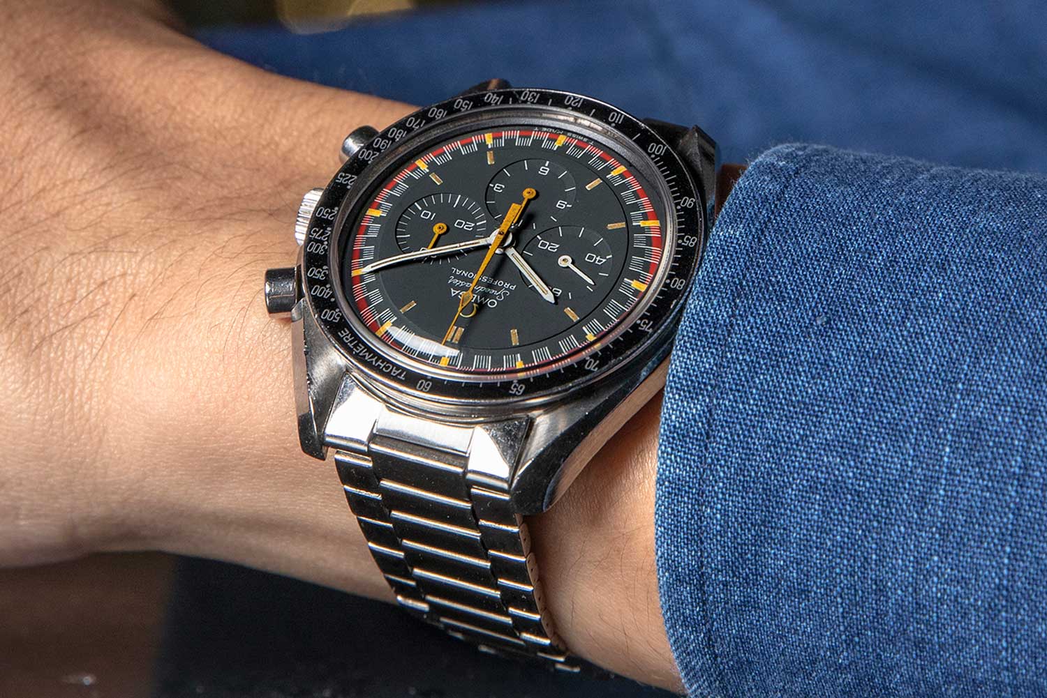 The Speedmaster Reference 145.022-69 with the Racing Dial is the single most expensive watch in Revolution’s collection and also one of the most important to Wei.