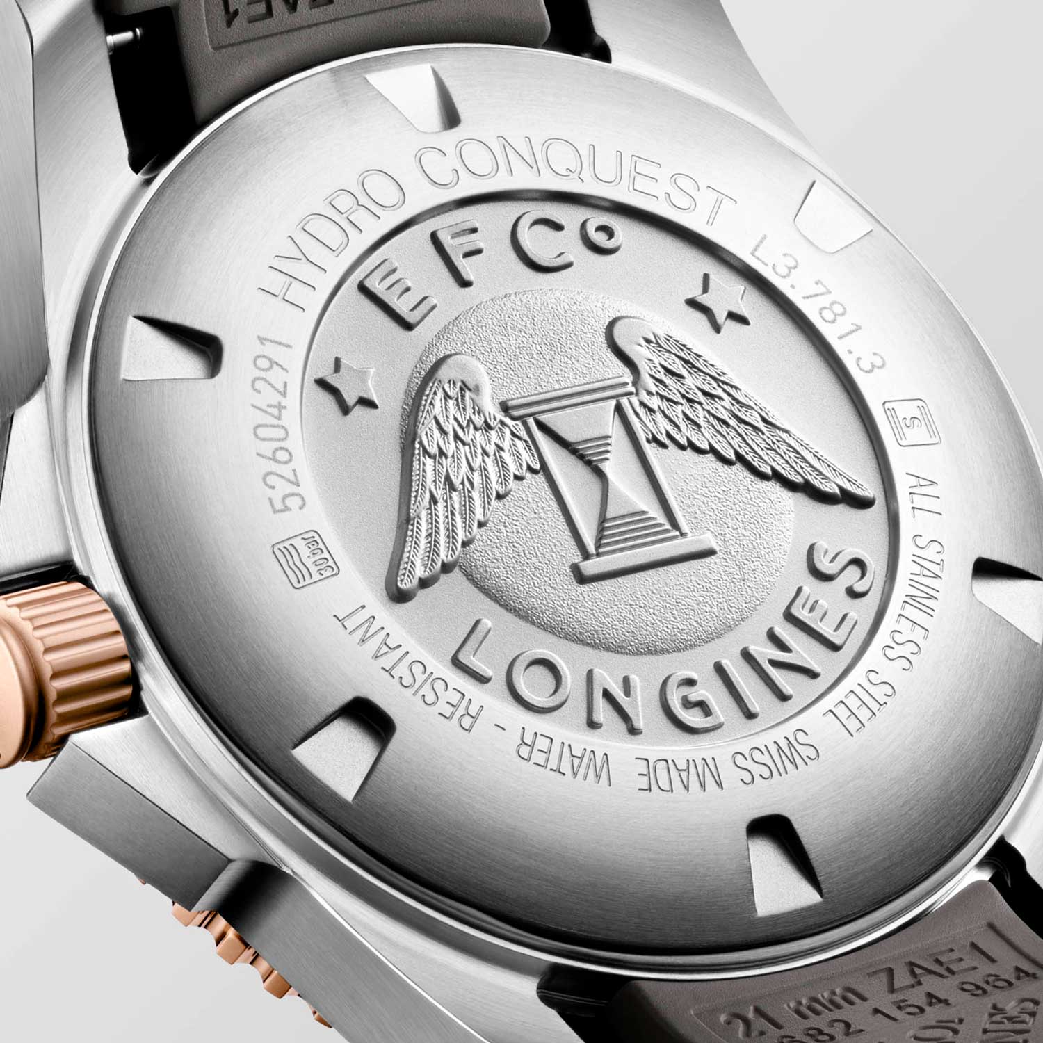 The 41 mm watch is equipped with a self-winding mechanical movement, calibre L888.5, exclusively made for Longines.