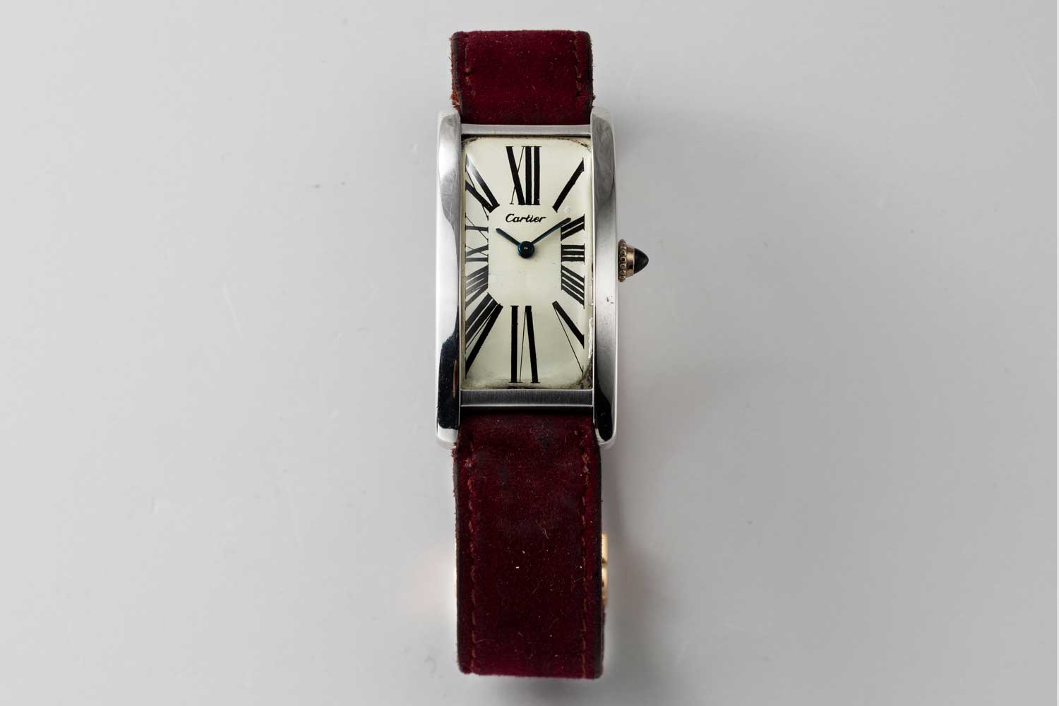 A 9-lignes, 1970 London Cartier Tank Cintrée in the rarer white gold case; this particular example is from the private collection of Auro Montanari (©Revolution)