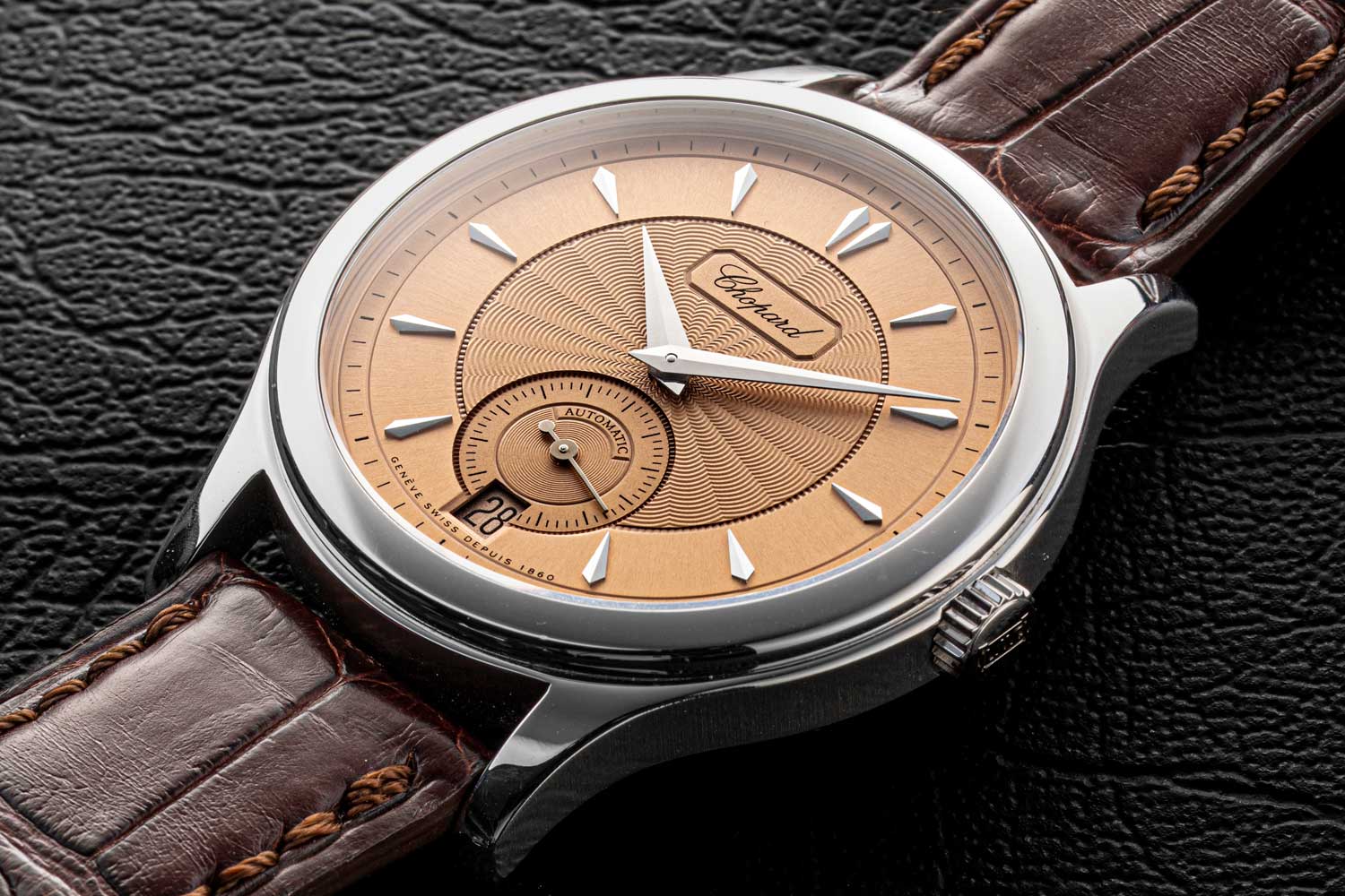 The Rake and Revolution paid tribute to Chopard’s incredible history by remaking a limited series of 10 L.U.C 1860 watches – the timepiece that started it all – in white gold with salmon dial.