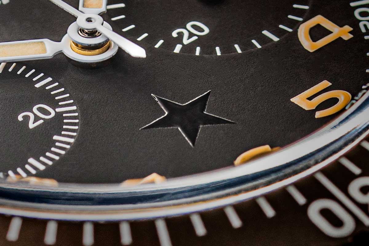 Our favorite design element in this watch is the black-on-black star that refers to the star in the Revolution logo.