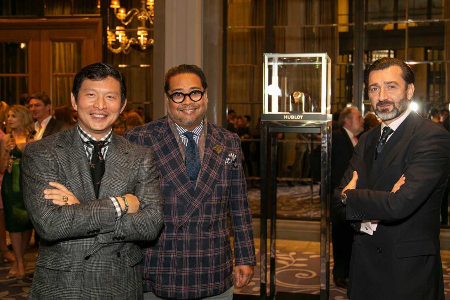 The watch was launched in 2018 with an event at the Corinthia Hotel in London. Seen here with Wei is noted watch collector Ahmed “Shary” Rahman