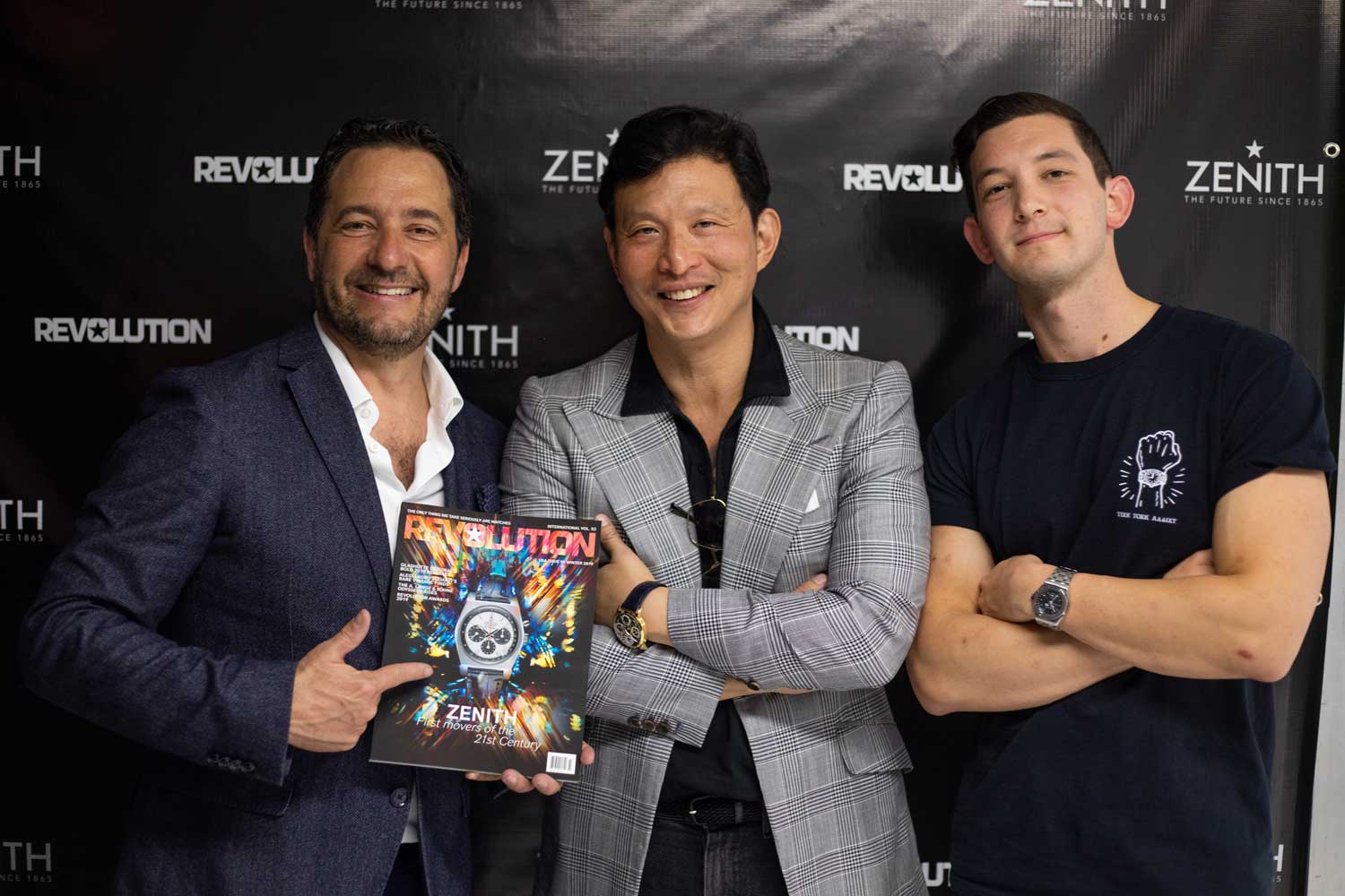 Zenith’s CEO Julien Tornare with Wei at the launch event for the Zenith x Revolution Chronomaster Revival Ref. A3818 “Cover Girl” in Miami.